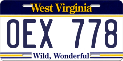 WV license plate OEX778