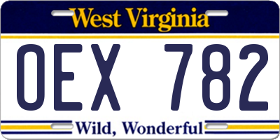 WV license plate OEX782