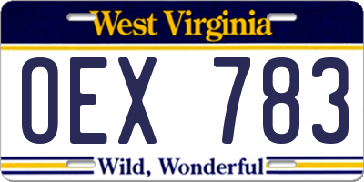 WV license plate OEX783