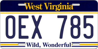 WV license plate OEX785