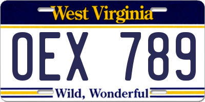 WV license plate OEX789