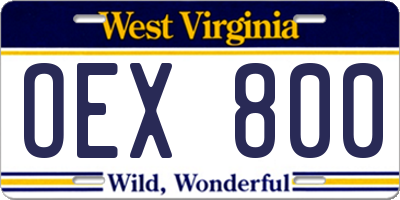 WV license plate OEX800