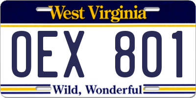WV license plate OEX801