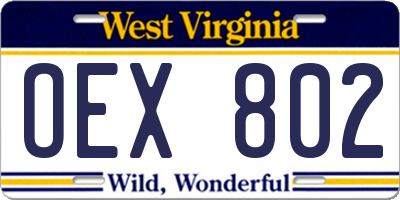 WV license plate OEX802