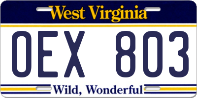 WV license plate OEX803