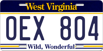 WV license plate OEX804