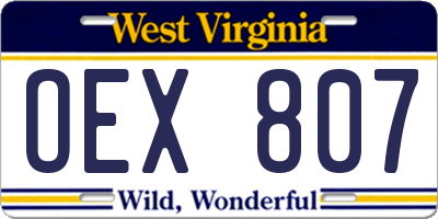 WV license plate OEX807