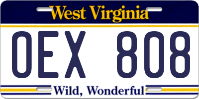 WV license plate OEX808