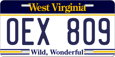 WV license plate OEX809