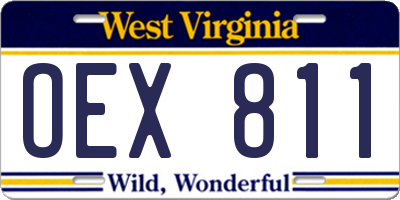 WV license plate OEX811