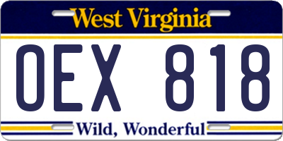 WV license plate OEX818