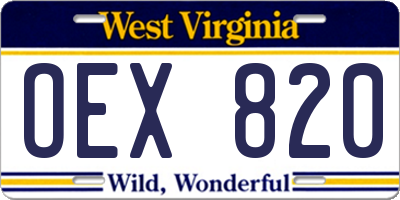 WV license plate OEX820