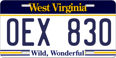 WV license plate OEX830