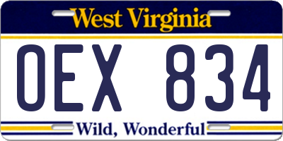 WV license plate OEX834
