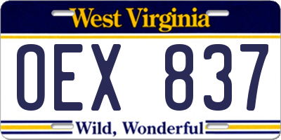 WV license plate OEX837