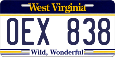 WV license plate OEX838