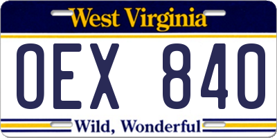 WV license plate OEX840