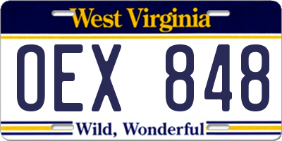 WV license plate OEX848