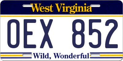 WV license plate OEX852