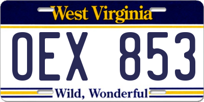 WV license plate OEX853