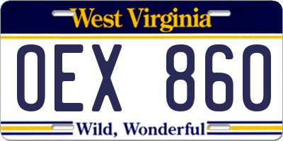 WV license plate OEX860