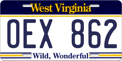 WV license plate OEX862