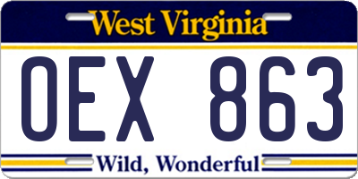 WV license plate OEX863
