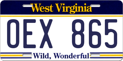WV license plate OEX865