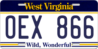 WV license plate OEX866