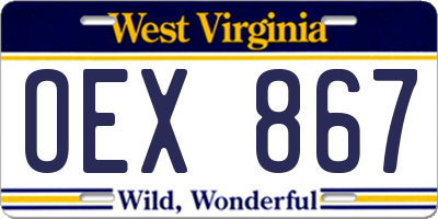 WV license plate OEX867