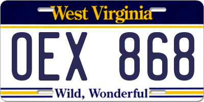 WV license plate OEX868