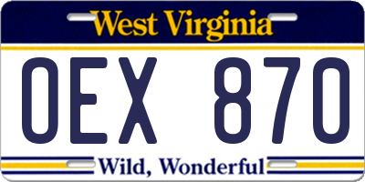 WV license plate OEX870