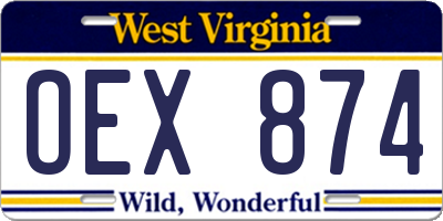 WV license plate OEX874