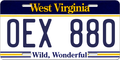 WV license plate OEX880