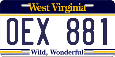 WV license plate OEX881