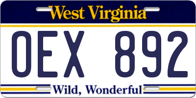 WV license plate OEX892