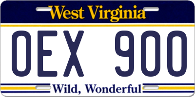 WV license plate OEX900