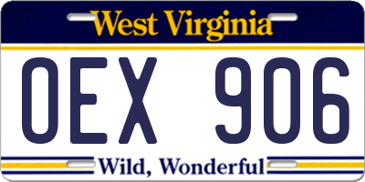 WV license plate OEX906
