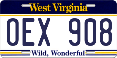 WV license plate OEX908