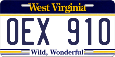 WV license plate OEX910
