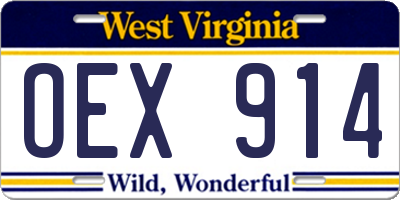 WV license plate OEX914
