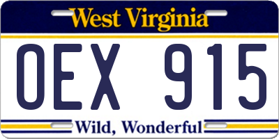 WV license plate OEX915