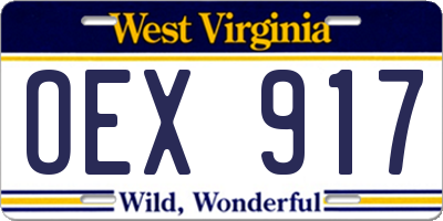 WV license plate OEX917