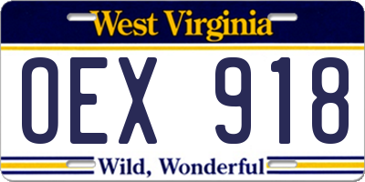 WV license plate OEX918