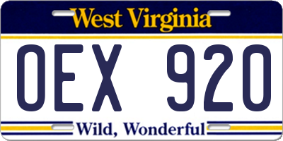 WV license plate OEX920