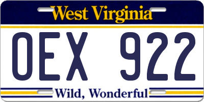 WV license plate OEX922