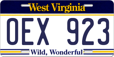 WV license plate OEX923