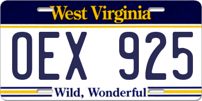 WV license plate OEX925