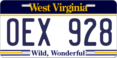 WV license plate OEX928