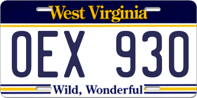 WV license plate OEX930